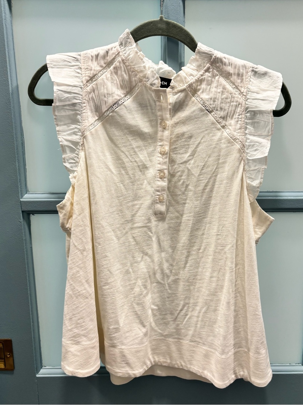ME+EM Cream Ruffle Sleeve Henley Camisole